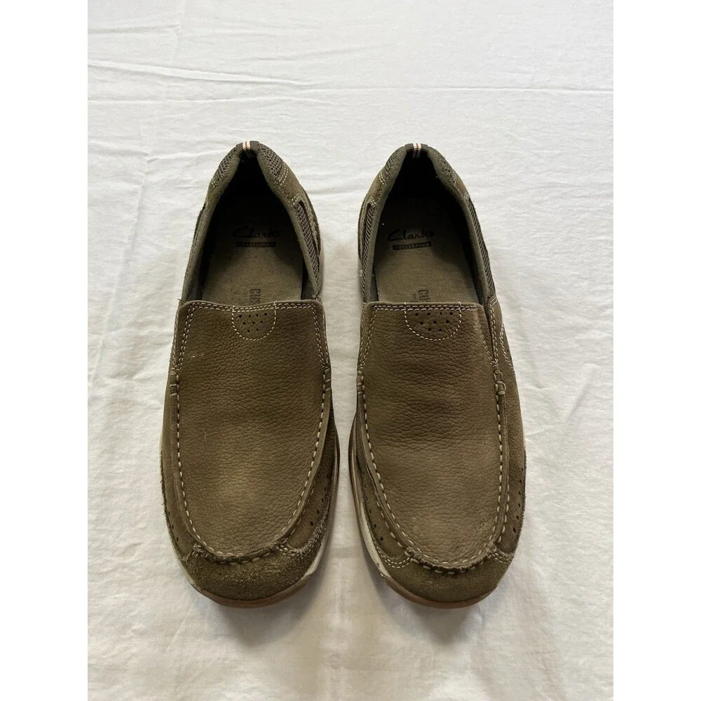 Clarks Allston Free Men 10 M Brown Leather Loafers Cushion Soft Ortholite Shoes